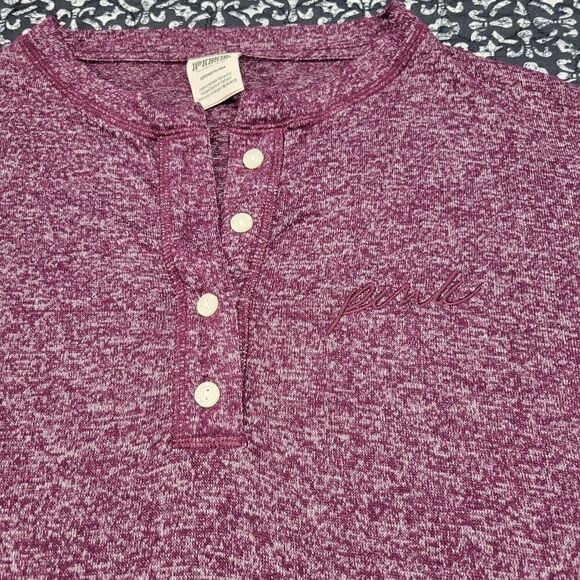 VS PINK Purple Marled 1/4 Button Oversized Comfy Casual Long Sleeve Crop Tunic - Picture 2 of 6